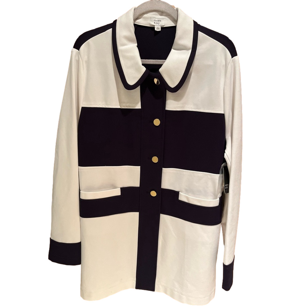 crown & ivy Cream and Navy Colorblock Jacket Size XL. NWT